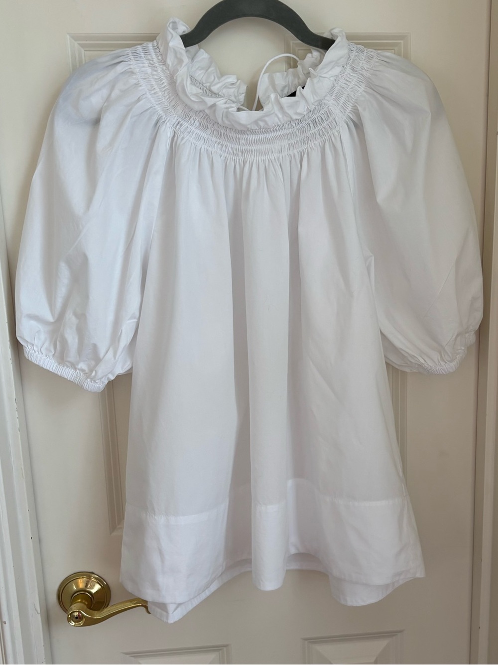 J. Crew White Cotton Ruffled Smocked Lace-up Back Top